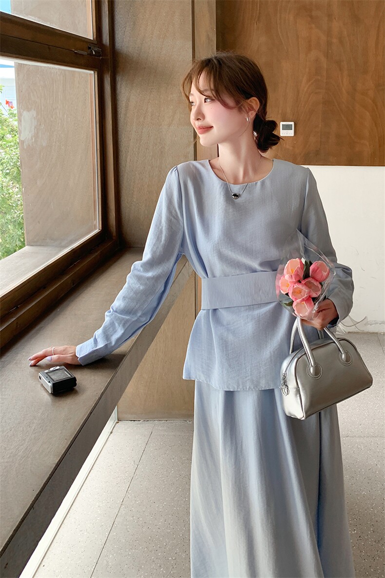 法式小香风千金感时尚套装女2025春季新款绑带衬衫半身长裙两件套,女装套装/套裙,浙宝220
