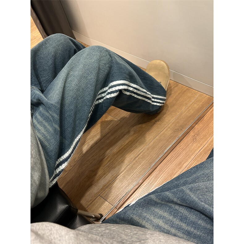 B221 美式ins高街小众宽松三条杠运动牛仔裤 LK23130-P60 控78图片