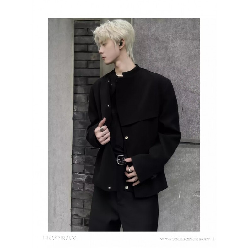 W11045-P78网图现货春新中式立领西服外套解构斜门襟设计感夹克,男装夹克,星座1608