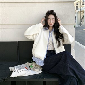 2026新款春季纯色条纹拼接假两件外套 2D009-2601P160控258图片