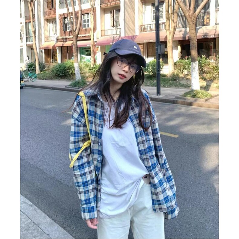 美式复古格子衬衫裤男女宽松百搭流苏设计感衬衣外套CS321图片