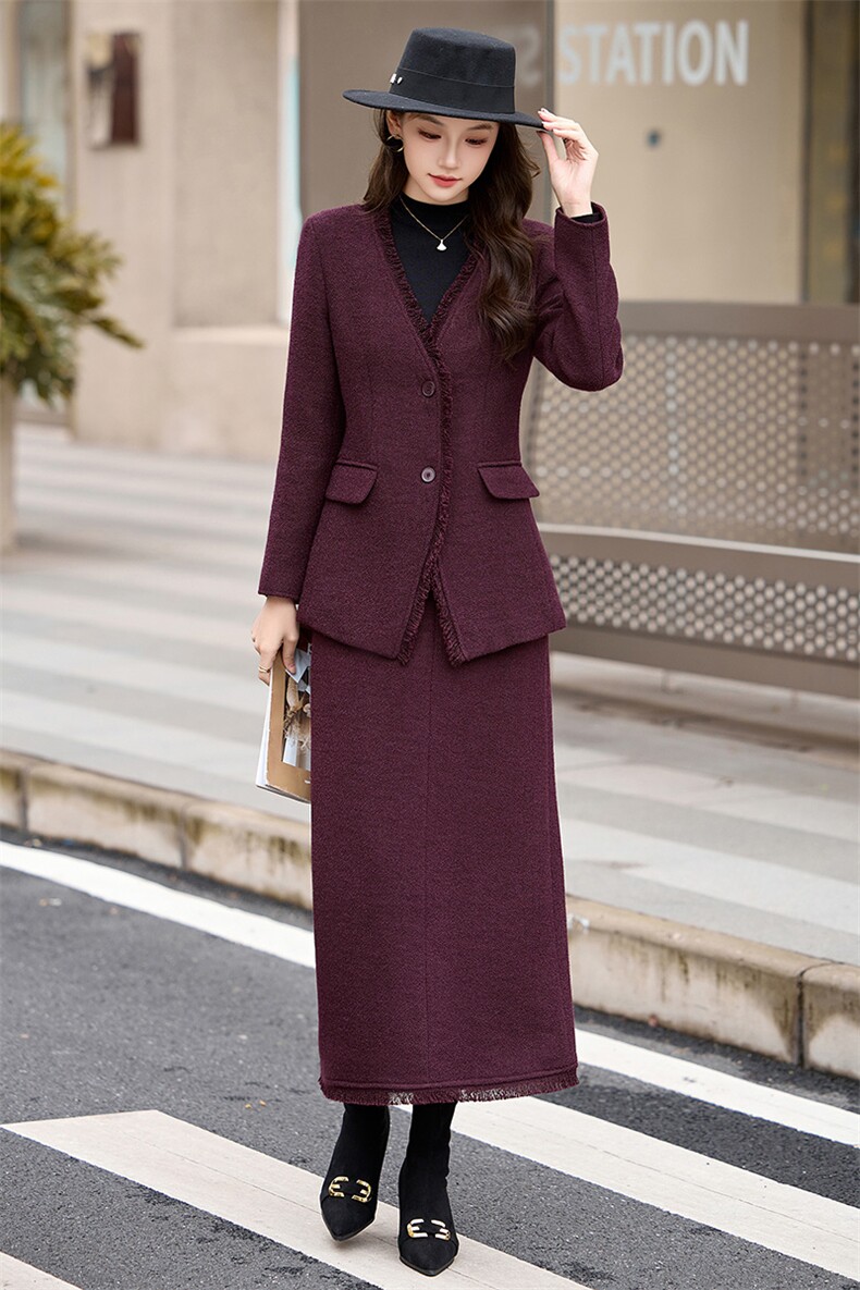 主推款25年冬装新款复古领型穿着舒适凸显女人味时尚毛呢两件套,女装套装/套裙,尚娜萱