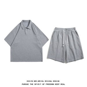 得物\唯品二开 华夫格翻领POLO衫休闲短裤运动套装 TZ725特批P45图片