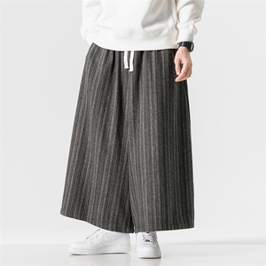 秋冬 大码风加厚毛呢条纹休闲裤裙裤超宽阔腿裤日系 K246/P75图片