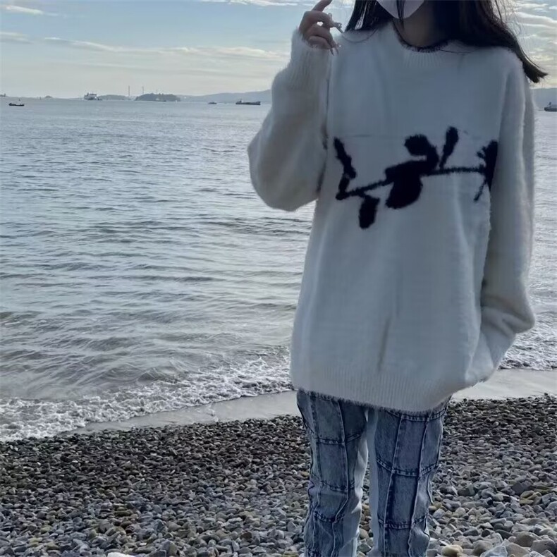 1506-1/MG1101/P56暗黑系玫瑰花马海毛毛衣cleanfit小众宽松男女,男装针织衫/毛衣,星座1506-1