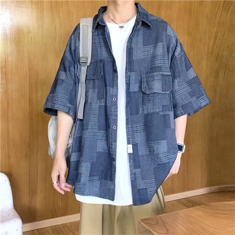 短袖衬衫男设计感小众韩版潮流宽松百搭外套CT2008P48,男装衬衫,星座1116-2