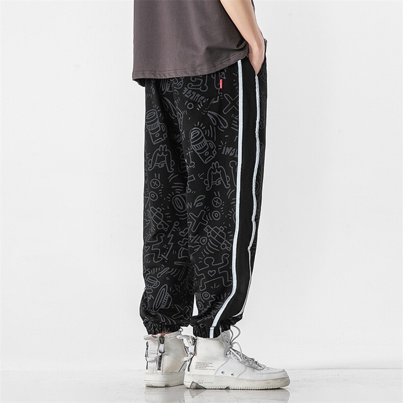 2023春新款日系无影墙宽松大码卡通印花束脚休闲裤卫裤1517-P45,男装休闲裤,星座914-3