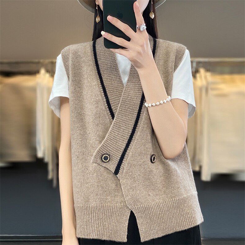 针织开衫马甲背心女叠穿2024春秋装新款洋气短款外搭毛衣外套马夹,女装马甲,佳绒包芯纱店