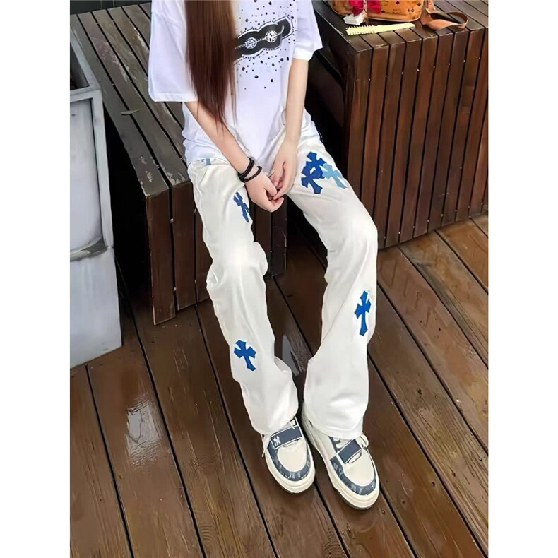 潮流ins新款简约原宿气质流行牛仔裤百搭日系慵懒文艺时尚,女装休闲裤,星座1210-1