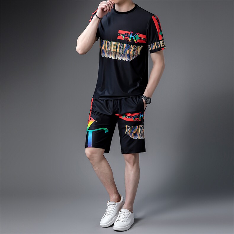 JG22-9男士2023年春夏季新款运动套装短袖短裤T恤卫裤二件套P125,男装休闲套装,电商B360