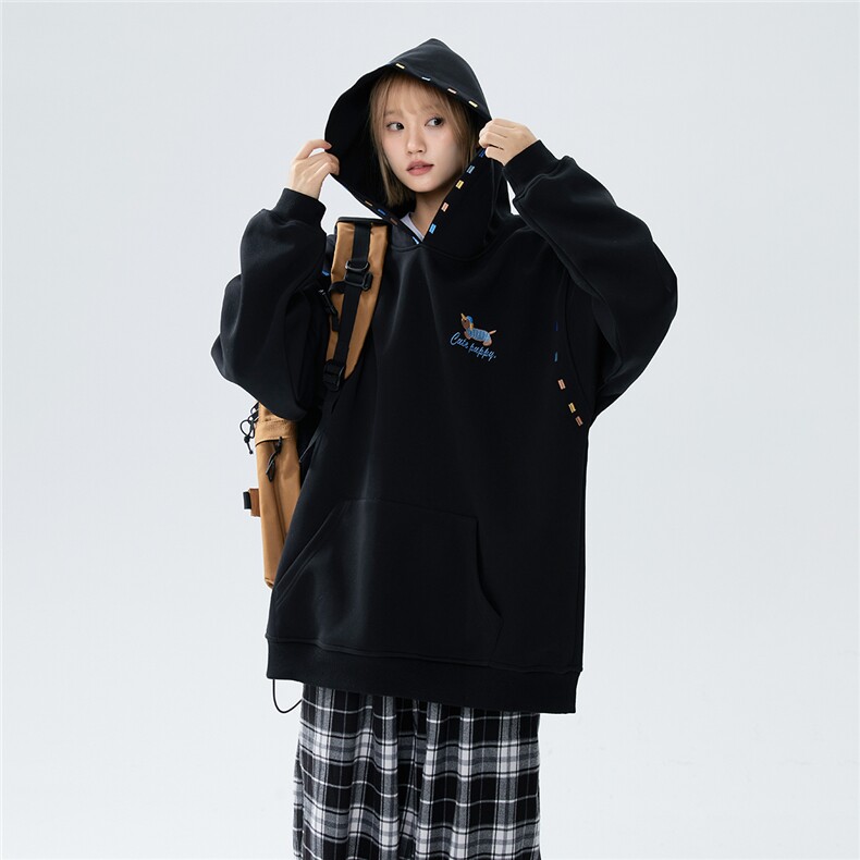 P70WY718420克高品质含59%棉连帽刺绣花边腊肠狗男女情侣卫衣,男装卫衣,电商A170