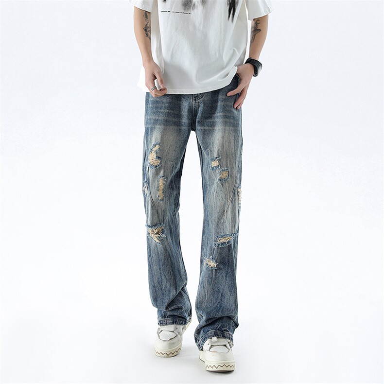 B221美式ins高街暗黑小众夏季重工艺破洞牛仔裤LK24173-P65控88,男装牛仔裤,电商B221