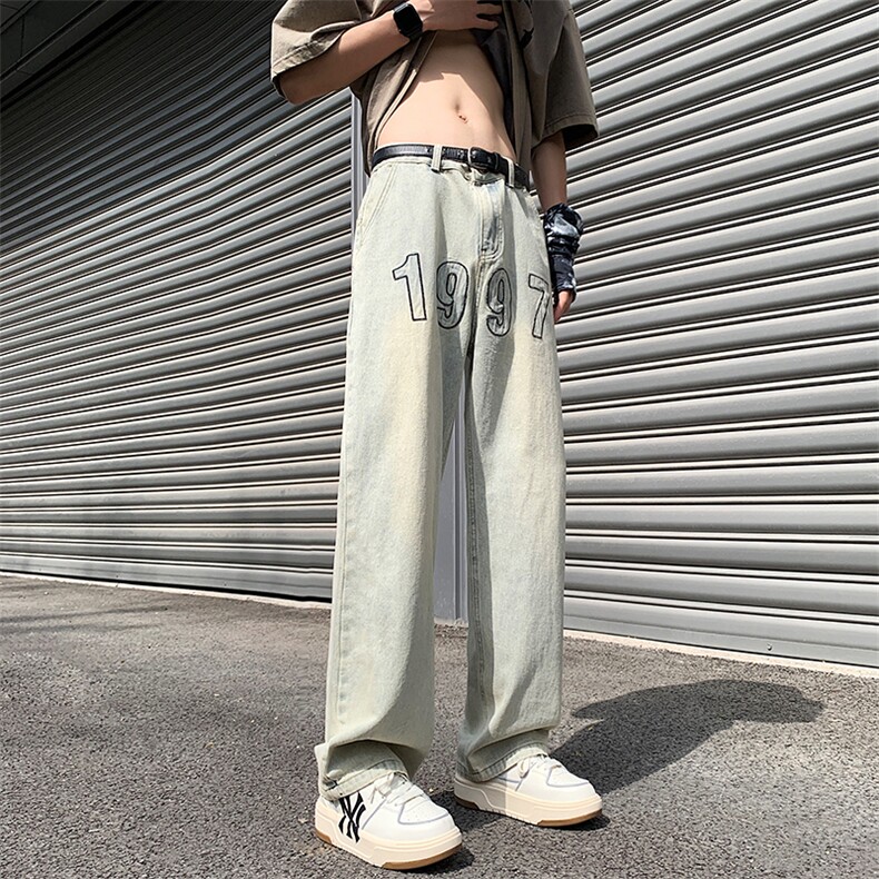抖音品质高街1997刺绣宽松百搭牛仔裤直筒裤313A-1-NZ030-P55控68,男装牛仔裤,星座808A-1