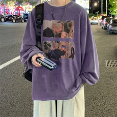 直播品质重磅纯棉美式蜡染水洗做旧潮牌宽松长袖t恤CT299特P38，男装T恤，电商A486
