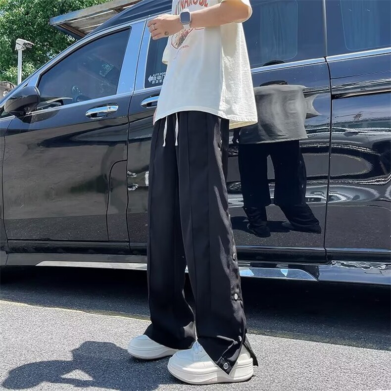 休闲男士2024夏季新款潮牌宽松直筒抽绳运动阔腿长裤子宽松型,男装休闲裤,星座1013