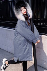 时尚优雅潮流连帽棉衣2020年冬季中长款休闲刺绣棉服图片