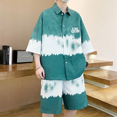 夏季港风衬衫渐变短袖套装青少年韩版时尚潮流裤子衬衫男两件套，男装T恤，星座1206（原A206）