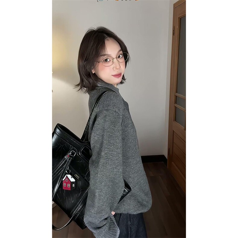 重磅北极绒假两件衬衫领毛衣美式高街复古休闲慵懒纯色翻领针织衫,男装针织衫/毛衣,电商A486-1