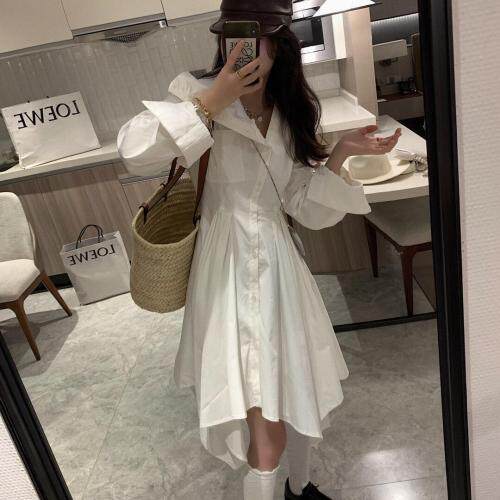 不对称领衬衫裙，女装衬衫，XTZ style