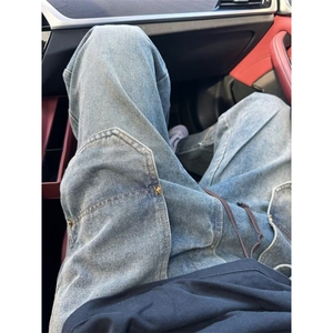 设计感美式复古牛仔裤男秋冬痞帅炸街潮牌直筒阔腿裤  K7038-P52图片