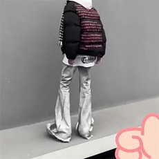 美式eodup高街hiphop重工艺水洗涂鸦微毛边喇牛仔裤货号K2409P65，男装牛仔裤，电商A063