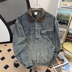 复古底特律工装牛仔外套男秋撞色翻领宽松潮牌休闲夹克HHE72P70，男装工装外套，星座1013-5