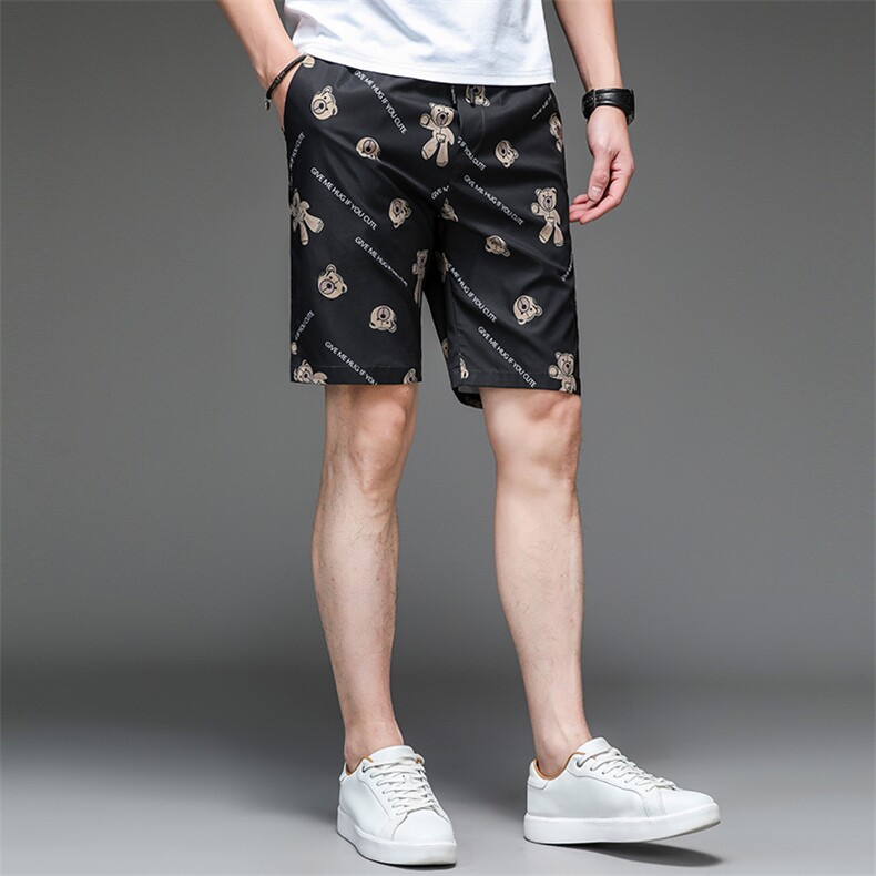 时尚小熊印花短裤男宽松直筒休闲裤夏季男士潮流休闲沙滩五分裤子,男装休闲裤,电商B212（原钱塘6029）