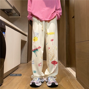 秋季新款美式潮流泼墨发泡印花多色宽松卫裤B315-K23411-p50控68图片