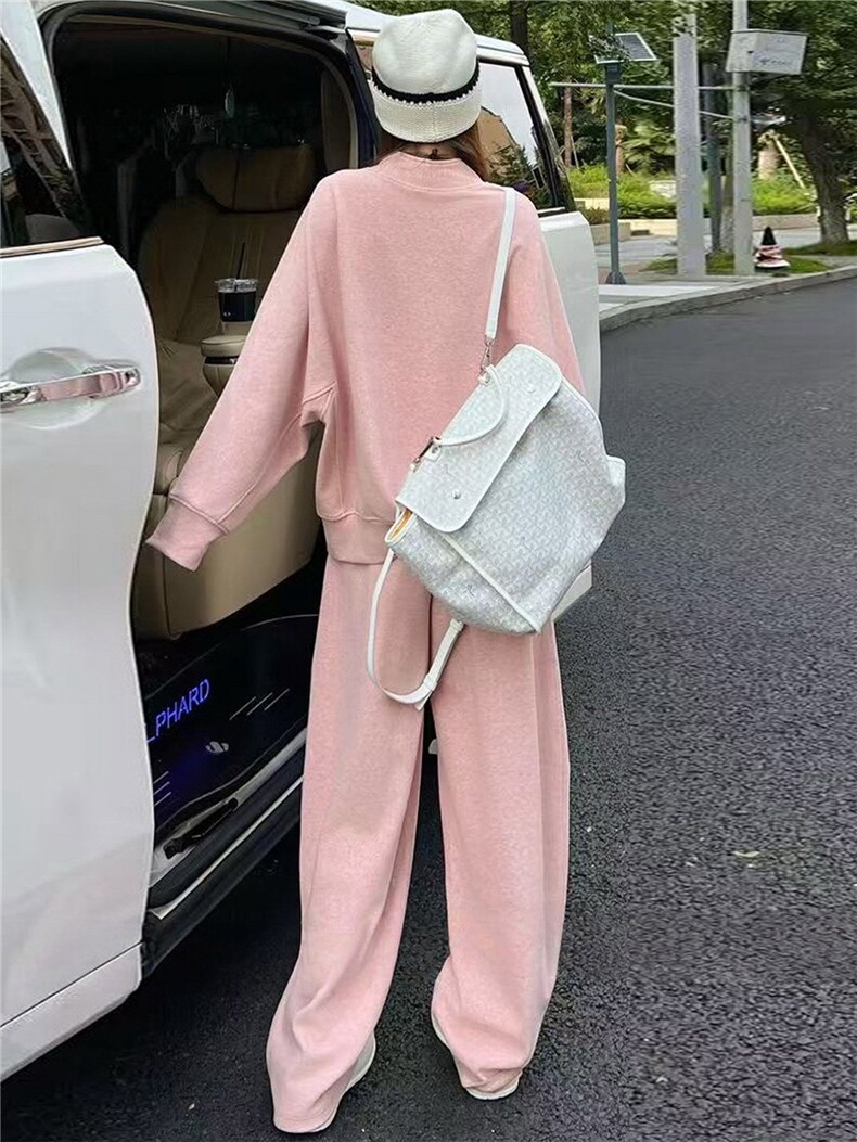 时尚休闲套装女秋季新款宽松洋气减龄纯色圆领卫衣阔腿长裤两件套,女装套装/套裙,江南
