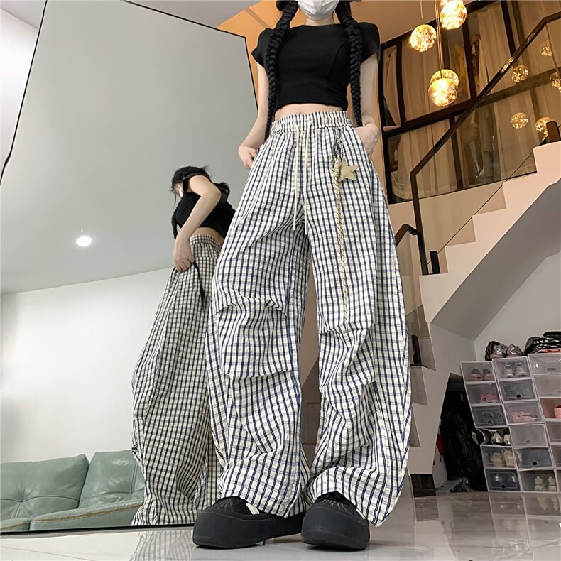 女童裤子夏装2025新款儿童夏季薄款防蚊裤格子阔腿裤大童棉麻长裤,男装休闲裤,星座1210-1