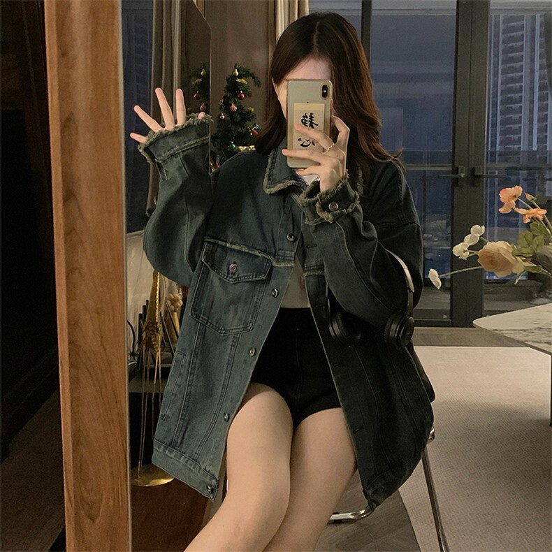 牛仔做旧水洗毛边翻领牛仔外套女2025新款上衣秋春夹克C708-78,男装工装外套,星座911-2(原星座613-2）