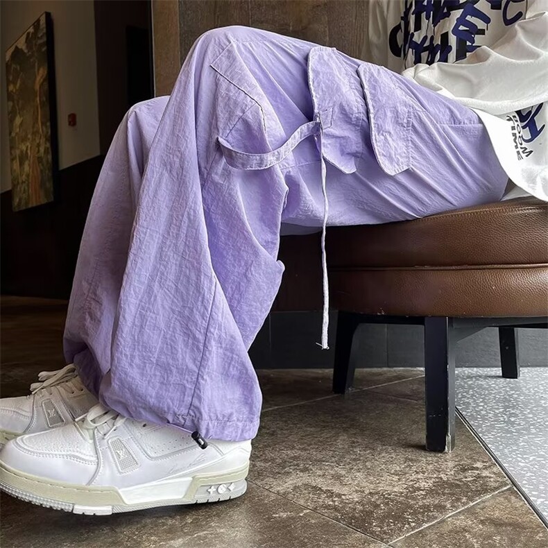 冰丝速干工装裤美式潮流多口袋宽松阔腿裤男女小众拖地G927-P45,男装休闲裤,星座1109-3