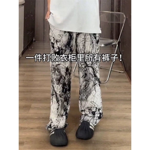 夏季薄款扎染阔腿裤女山本裤宽松高腰休闲裤超长拖地裤 K688图片