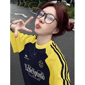 夏季美式高街重磅纯棉三条杠织带插肩撞色男女短袖T恤CZ185-特P25图片