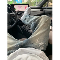 水洗破洞牛仔裤印花标题加大码直筒裤宽松拖地裤长裤男NG08，男装牛仔裤，星座1116A（原606A-3）