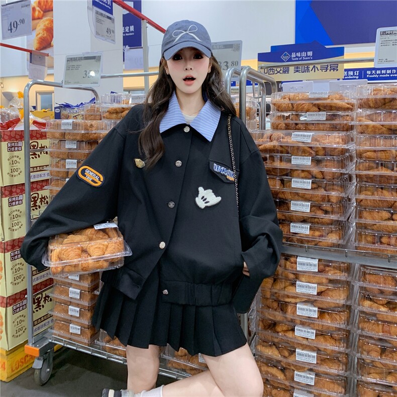 美式复古撞色翻领短款外套女2025秋季新款时尚小个子百搭夹克上衣,女装短外套,2C375