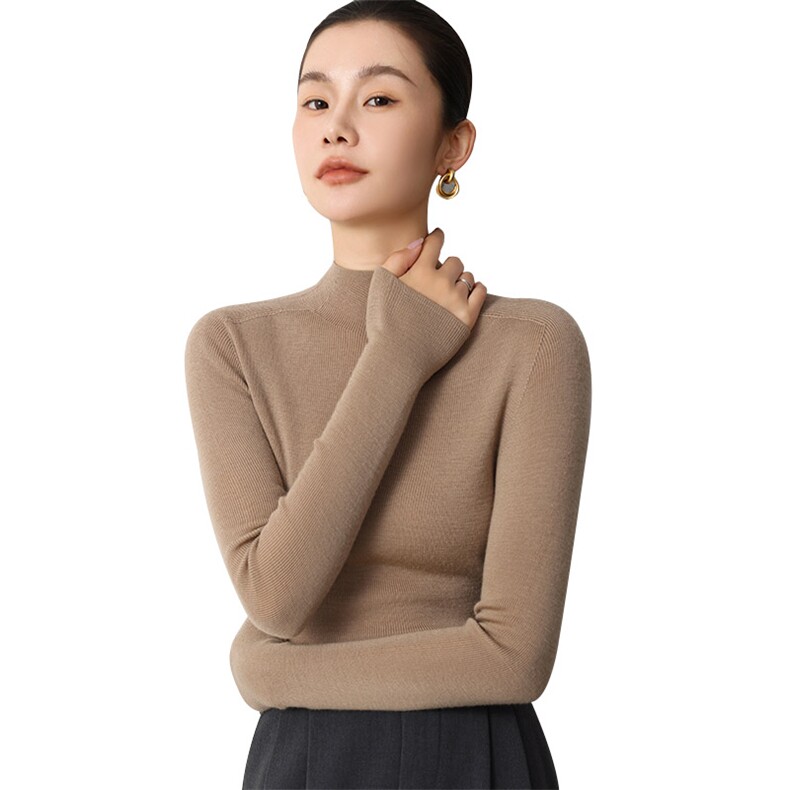 打底王口碑返场精纺扬子纱经典半高领修身高弹内搭衫,女装羊毛衫,挚尚羊绒