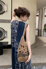 文艺日系复古拼色印花减龄连衣裙女夏季2025新款高级感拼接背心裙，女装连衣裙，2C353