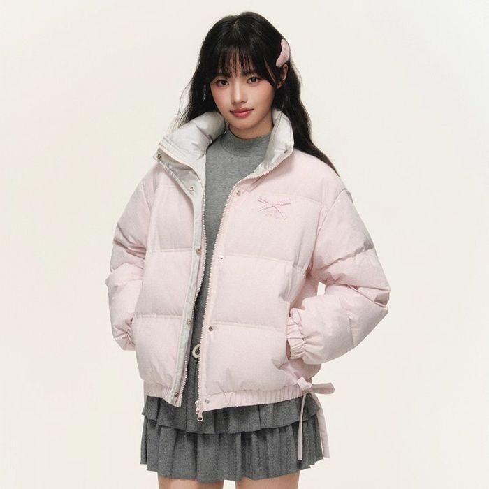 韩系多巴胺撞色羽绒棉服外套女冬季ins甜美蝴蝶结立领奶棉袄,男装棉衣,星座1210-1