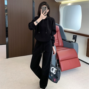 女秋季新款连帽卫衣高腰阔腿卫裤百搭两件套图片