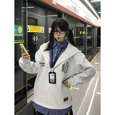 美式潮牌格子衬衫假两件连帽卫衣男女秋冬学院风WY3080，男装衬衫，星座516A