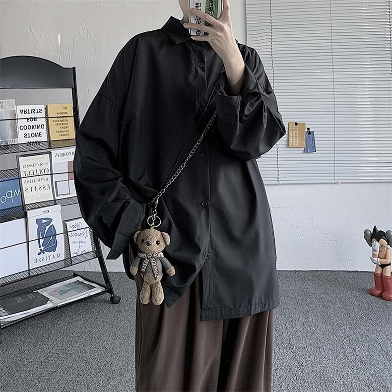 送领带冰丝坠感长袖衬衫男女港风DK帅气外穿衬衣C623-P35，男装衬衫，电商D202