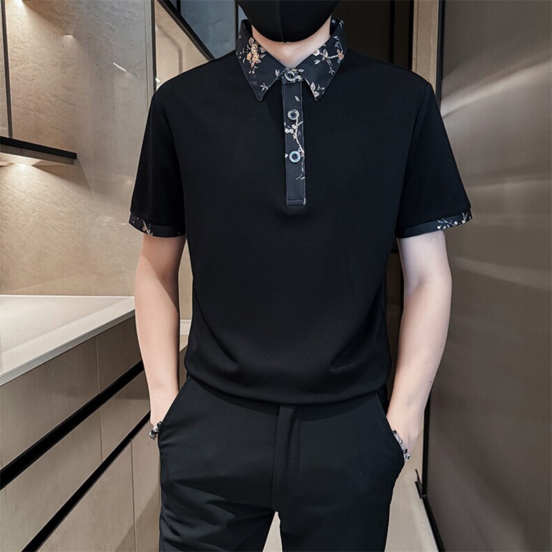 抖音碎花短袖T恤翻领Polo衫D342-B8120-P40,男装T恤,电商D342