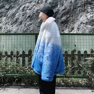 2021新款渐变色皮草大衣网红风保暖加厚棉服外套mj376-p165图片