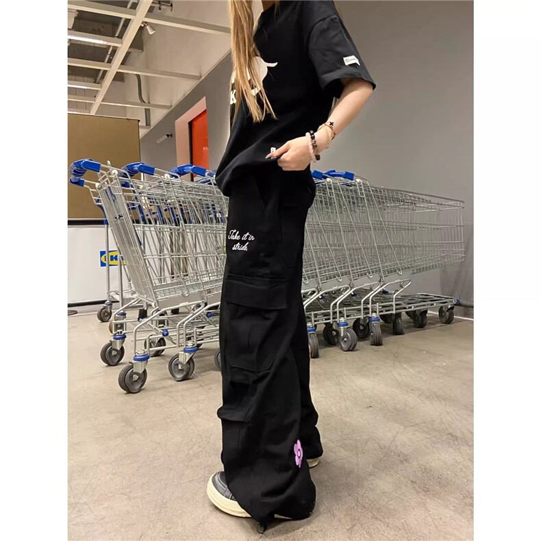 美式花朵刺绣休闲裤男款秋潮牌口袋工装裤子复古设计感伞兵长裤,男装工装外套,四季星座505