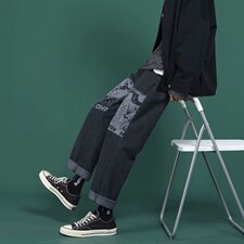 网红牛仔裤男印花直筒阔腿裤潮流宽松百搭痞帅老爹裤男k893-p35,男装牛仔裤,星座1008-2