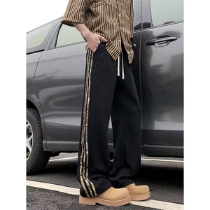 迷彩条纹白花灰裤子男女美式复古重磅潮牌卫裤直筒情侣休闲运动裤图片