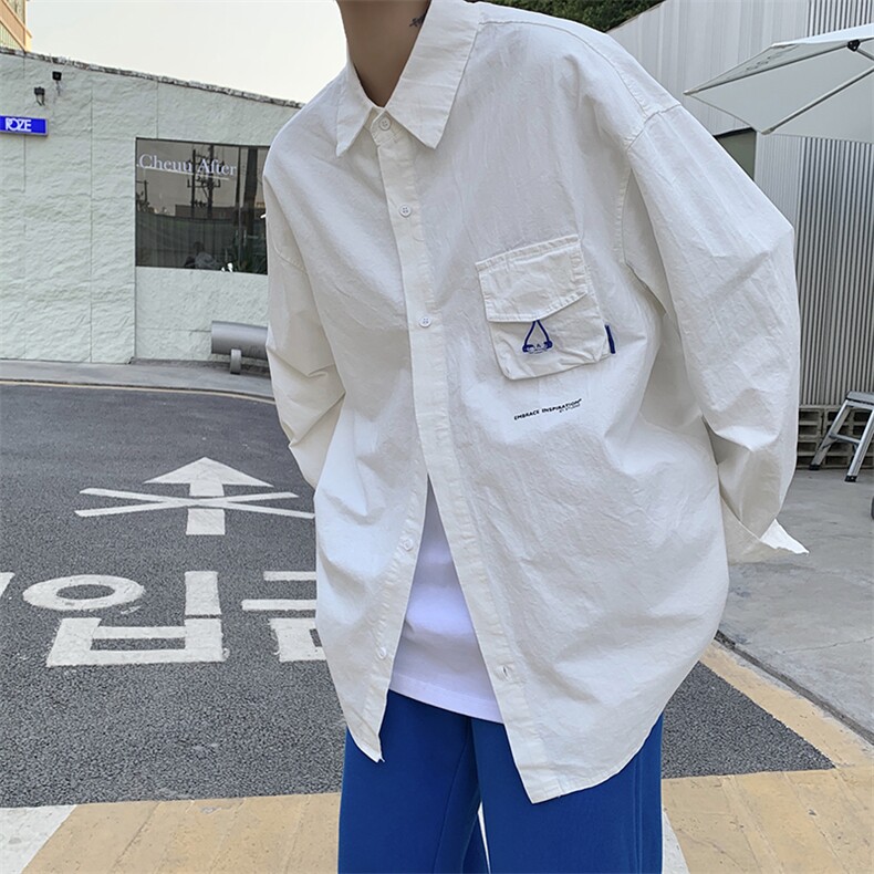 XZ213-CS006-P45控58港风大码潮牌痞帅ins工装纯色长袖翻领衬衫,男装衬衫,星座213