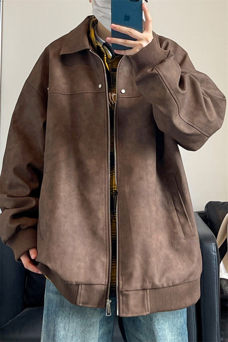 2025春季新款女模自拍大码高街美式皮衣M-5XHJ24563-特P80,男装夹克,电商A022