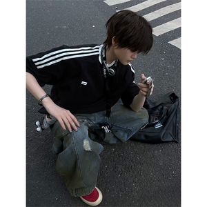 抖音得物供货240克宽松纯棉美式潮牌印花三杠半织带短袖T恤AT1606图片